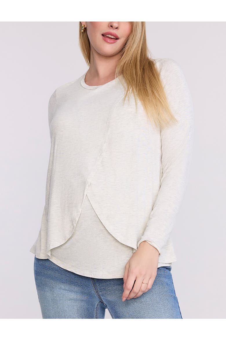 Crewneck Long Sleeve Draped Nursing Tee, Main, color, Heather Oatmeal