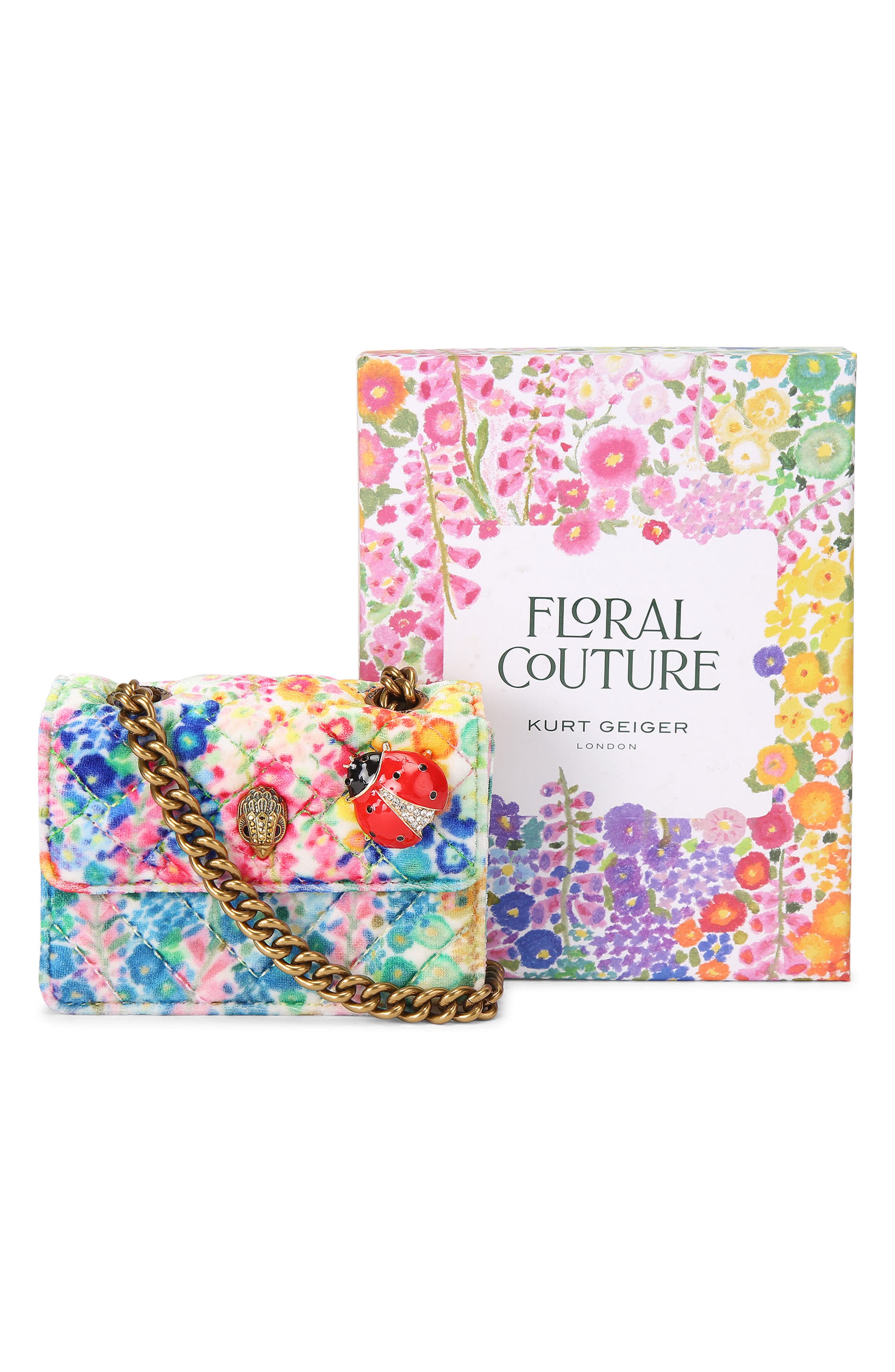 Kurt Geiger London Floral Couture Micro Kensington Floral Quilted Crossbody Bag, Alternate, color, 