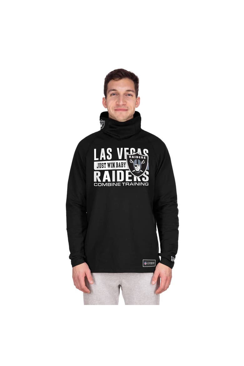 Men's New Era Black Las Vegas Raiders Functional Fandom Balaclava Helmet Stripe Tri-Blend Hoodie, Alternate, color, Black
