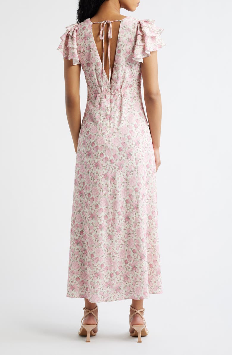 Lulus Vienna Floral Flutter Sleeve Maxi Dress, Alternate, color, Ivory Floral