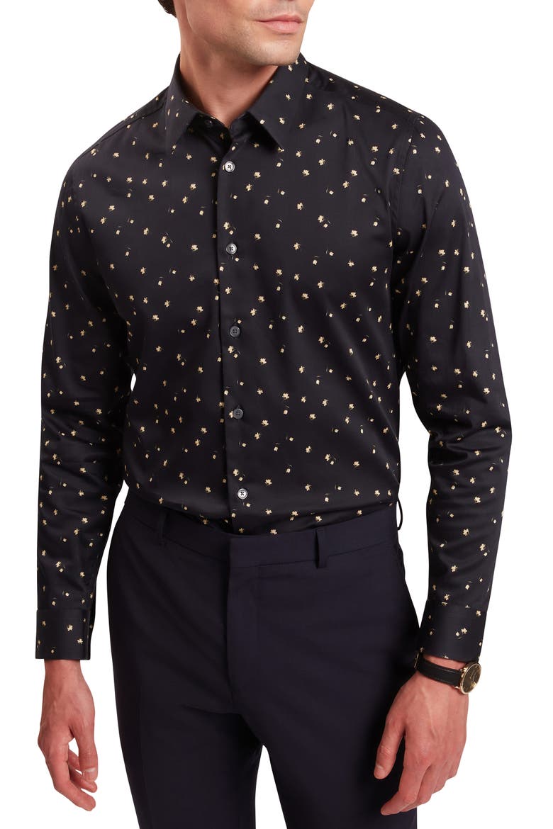 Iskran Floral Print Stretch Cotton Button-Up Shirt, Main, color, NAVY