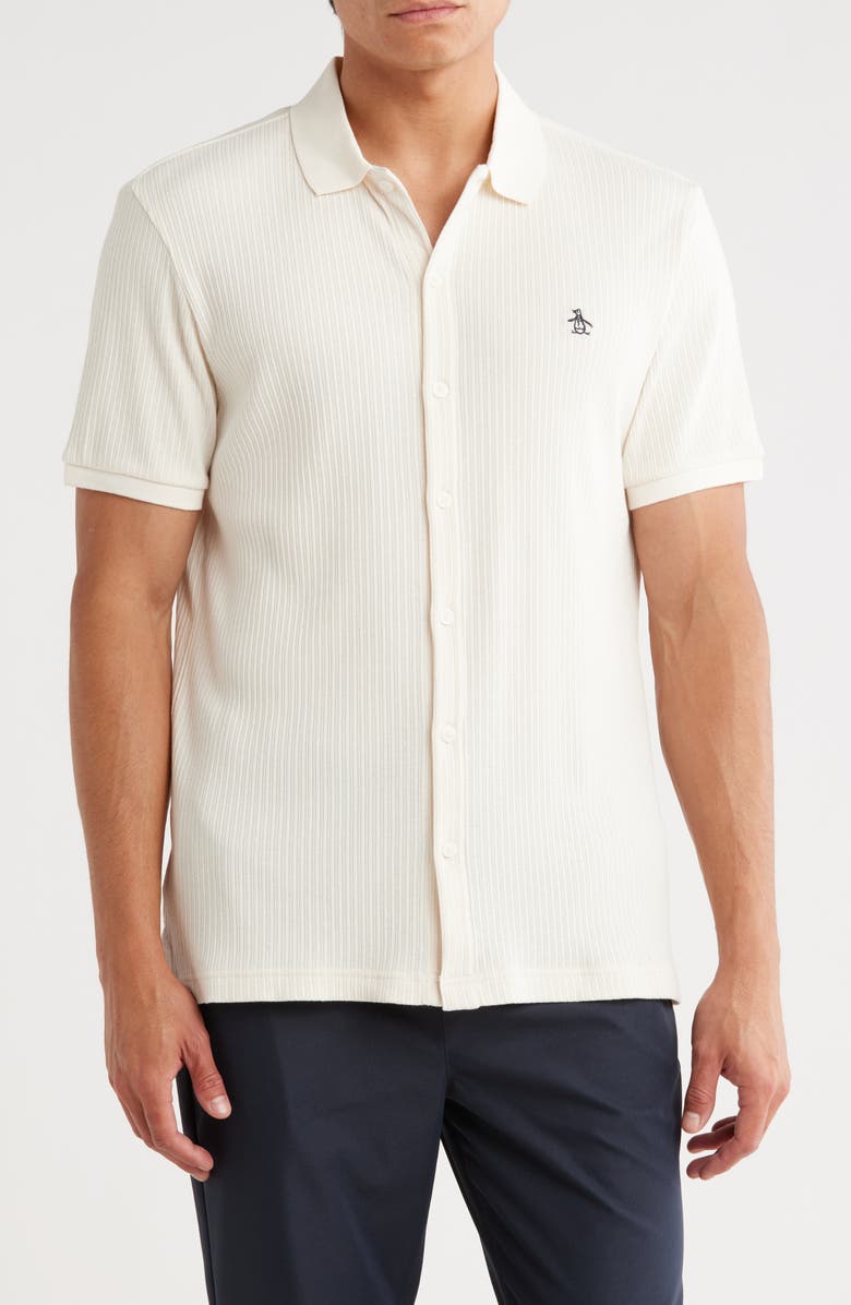 Original Penguin Jacquard Short Sleeve Button-Front Shirt, Main, color, Birch