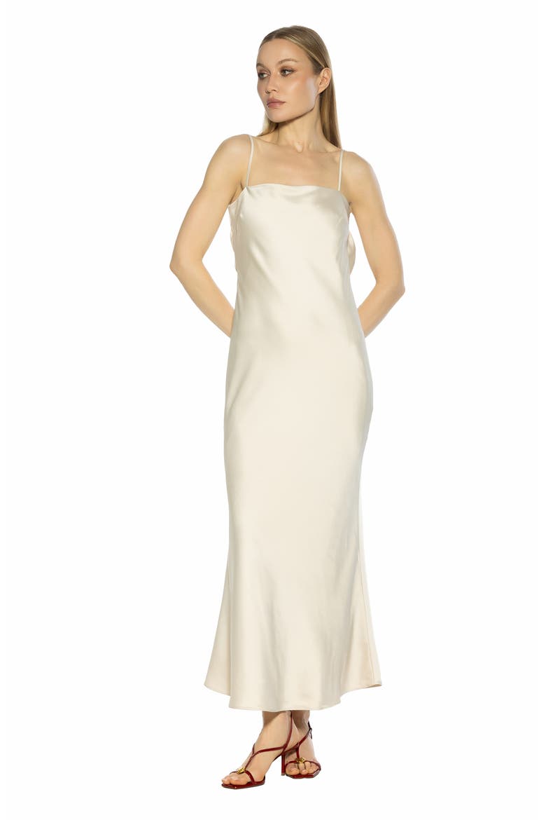 Slo Draped Open Back Satin Maxi Dress, Alternate, color, BEIGE