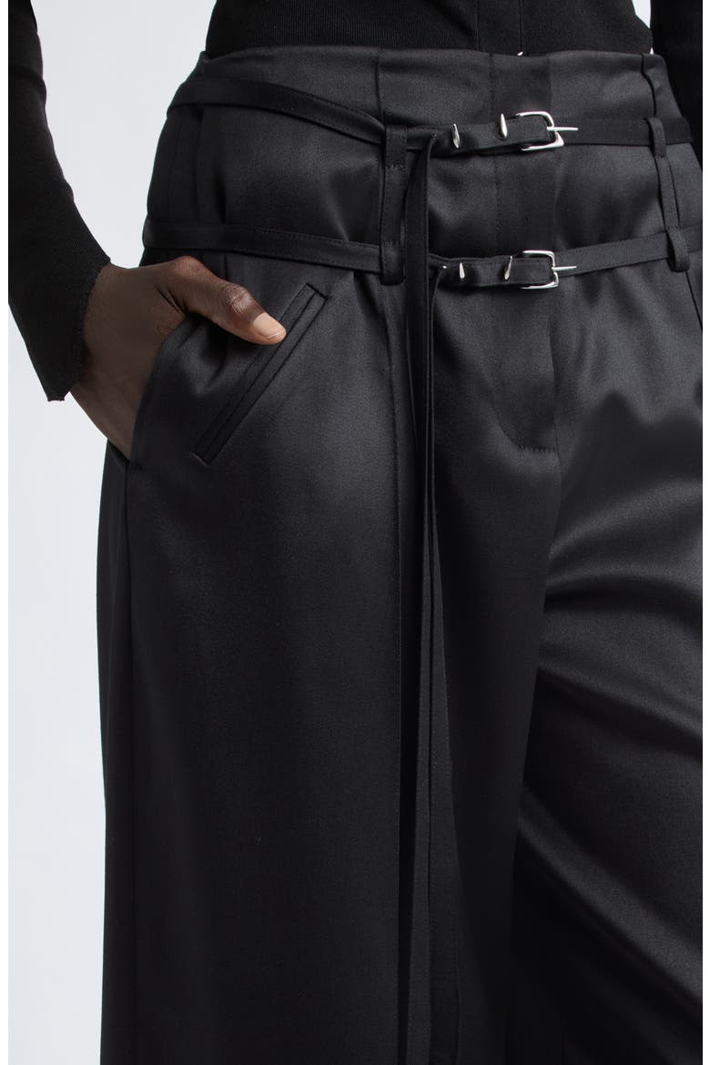 Relics Belted Wool Blend Satin Wide Leg Pants, Alternate, color, BLACK