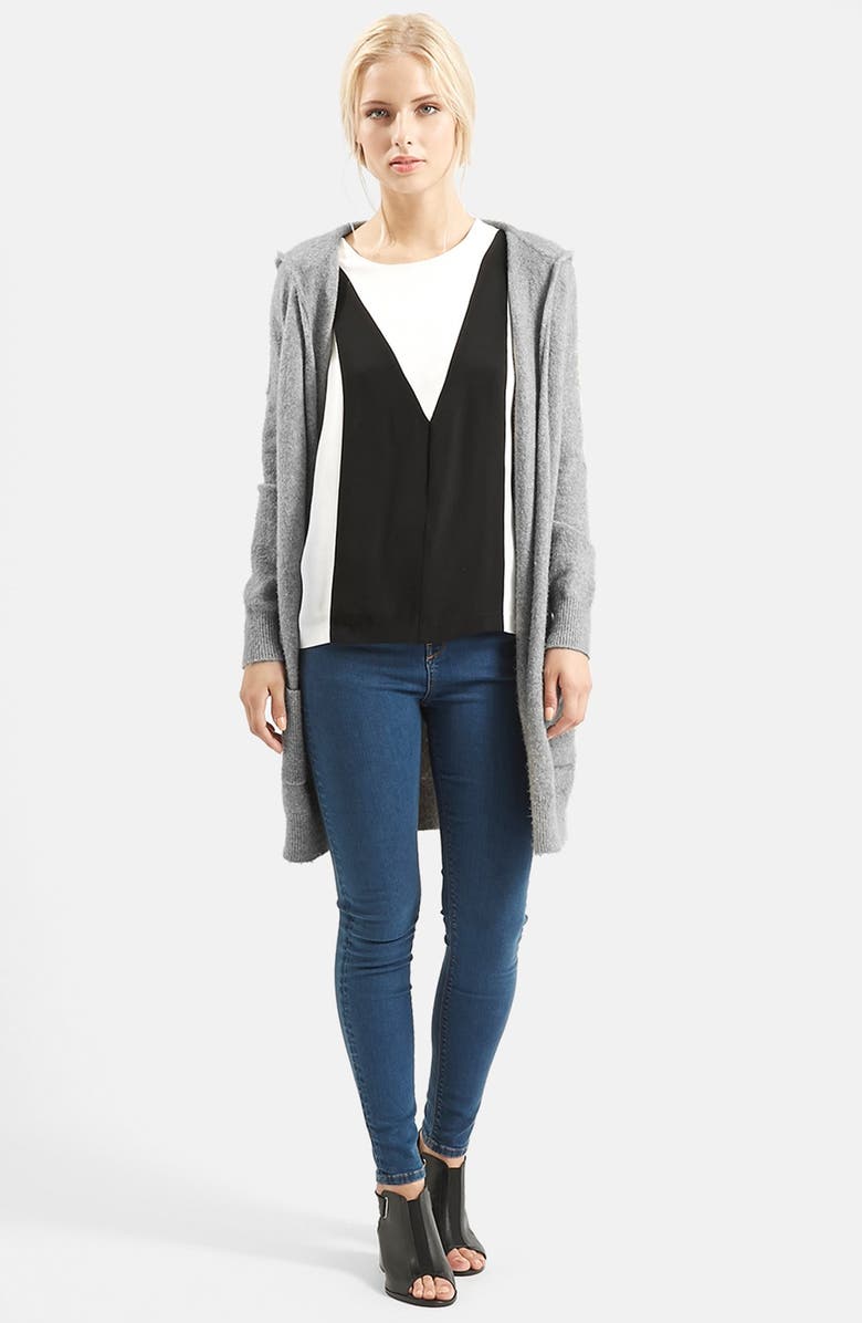 Topshop Open Front Hooded Cardigan, Alternate, color, 