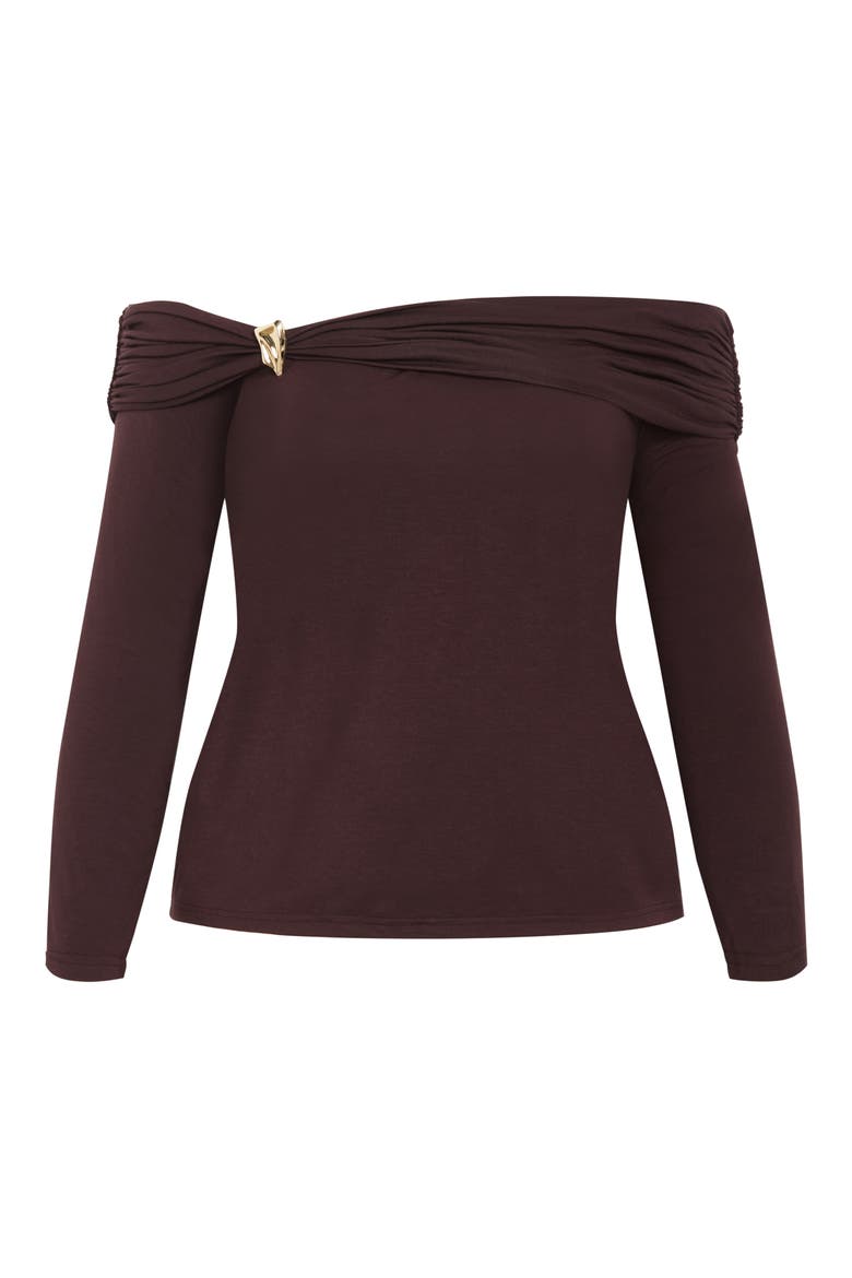 Ruched Off the Shoulder Top, Alternate, color, CHOCOLATE