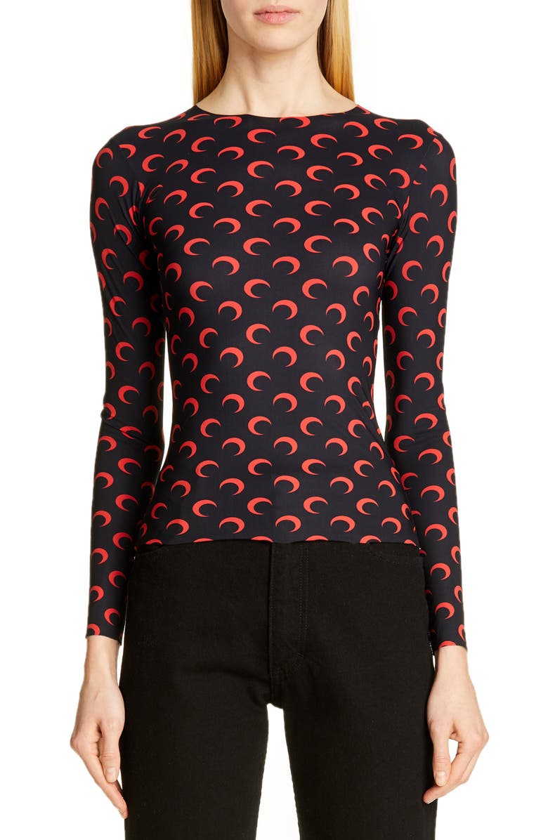 Marine Serre Fitted Moon Print Top, Main, color,