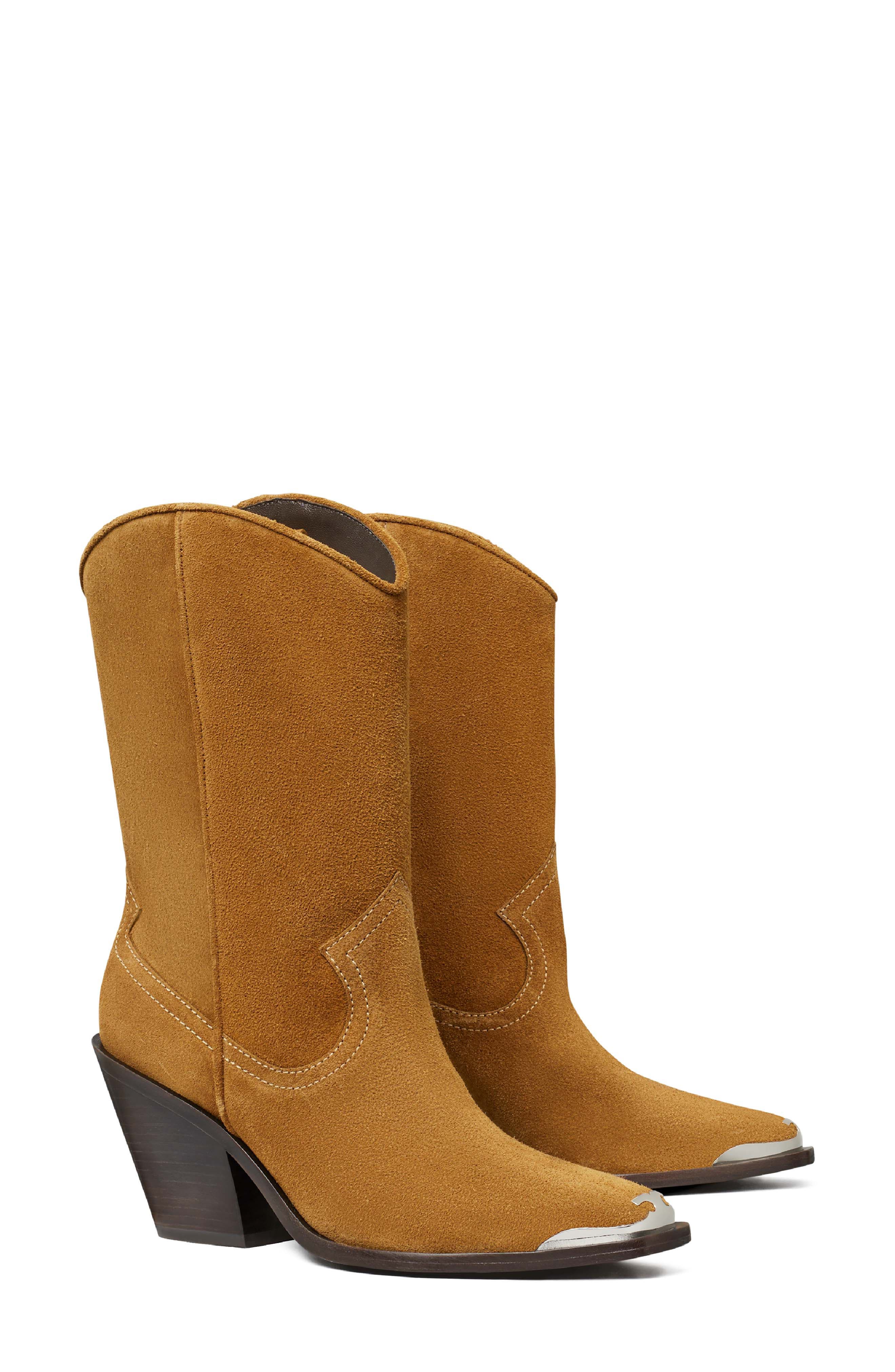 Tory Burch Western Boot, Main, color, Toasted Ginger/Cappucino Suede