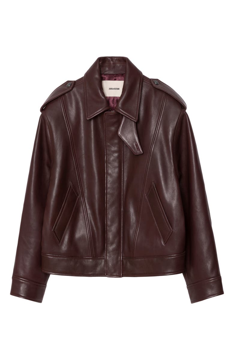 Zadig & Voltaire Lambskin Leather Jacket, Alternate, color, Burgundy