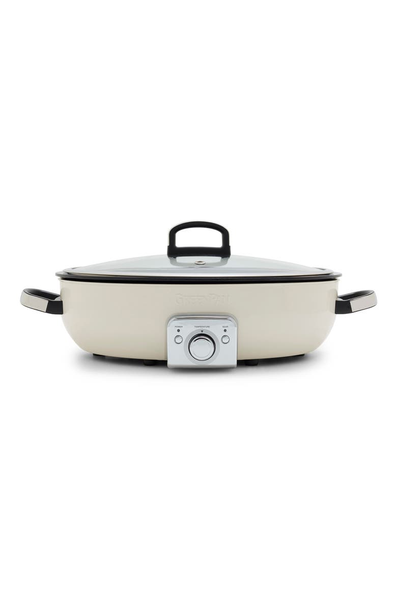Elite 5 1/2-Quart Oval Ceramic Electric Skillet, Main, color, CLOUD CREAM