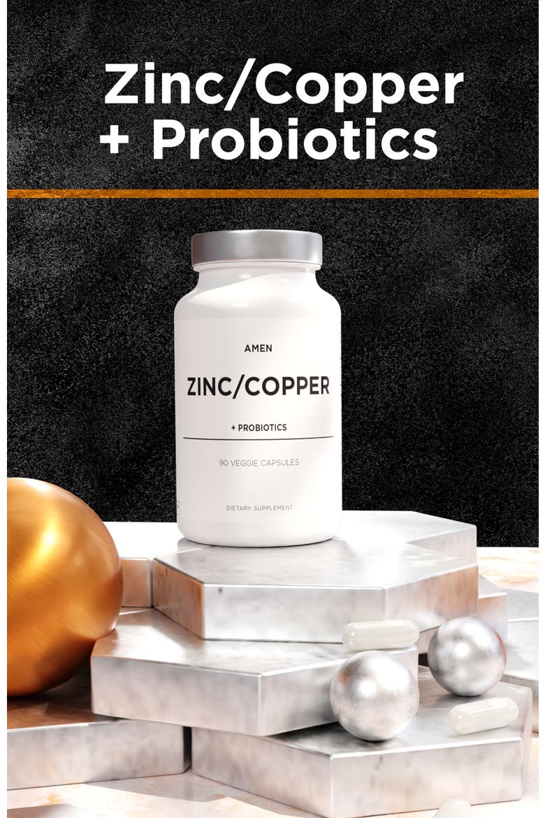 Amen Zinc & Copper Supplement + Probiotics, Alternate, color, White