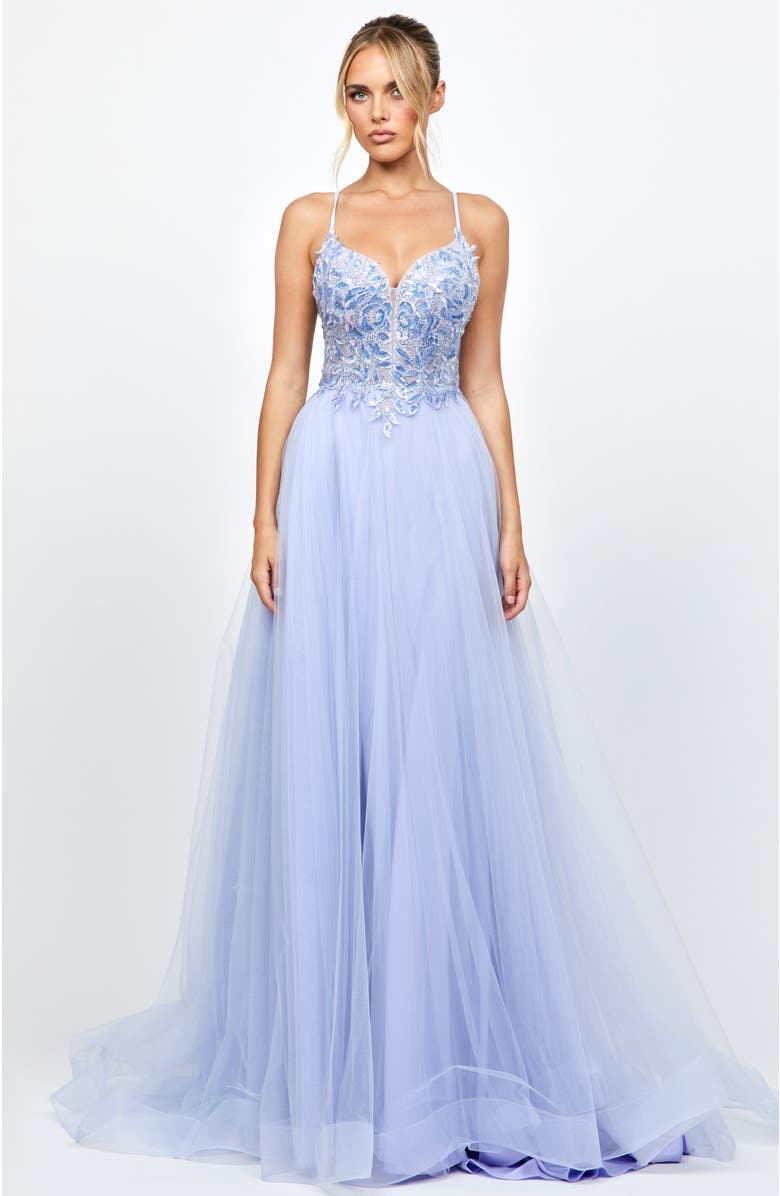 Bariano Adina Tulle Ball Gown, Alternate, color, Light Purple