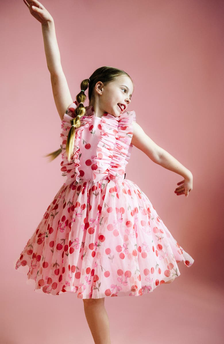 Rock Your Kid Kids' Cherry Print Ruffle Tulle Party Dress, Alternate, color, Cherry Pink