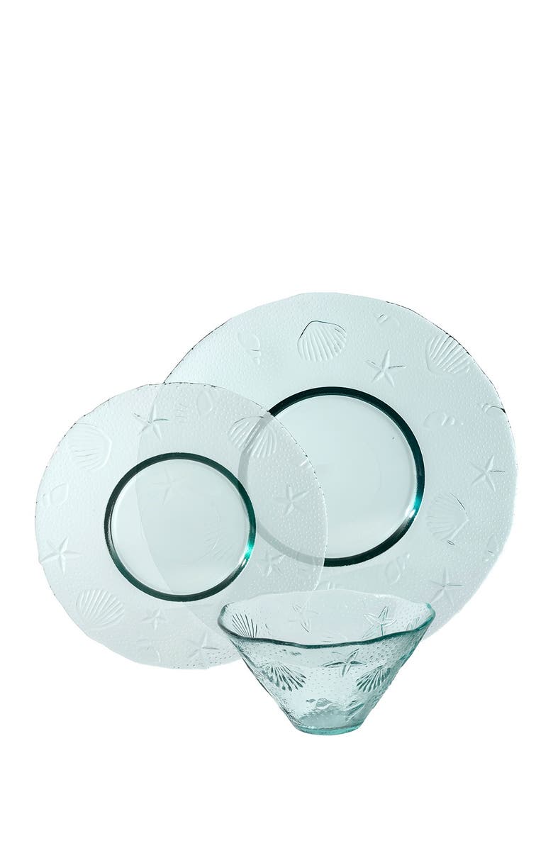 FRENCH HOME Recycled Glass 12-Piece Coastal Dinnerware Set, Main, color,