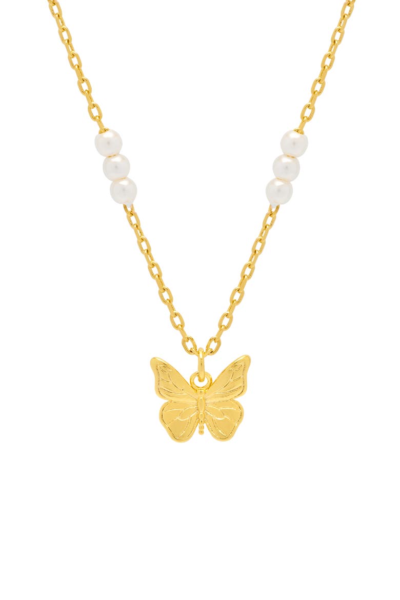 Butterfly & Faux Pearl Necklace, Main, color, GOLD