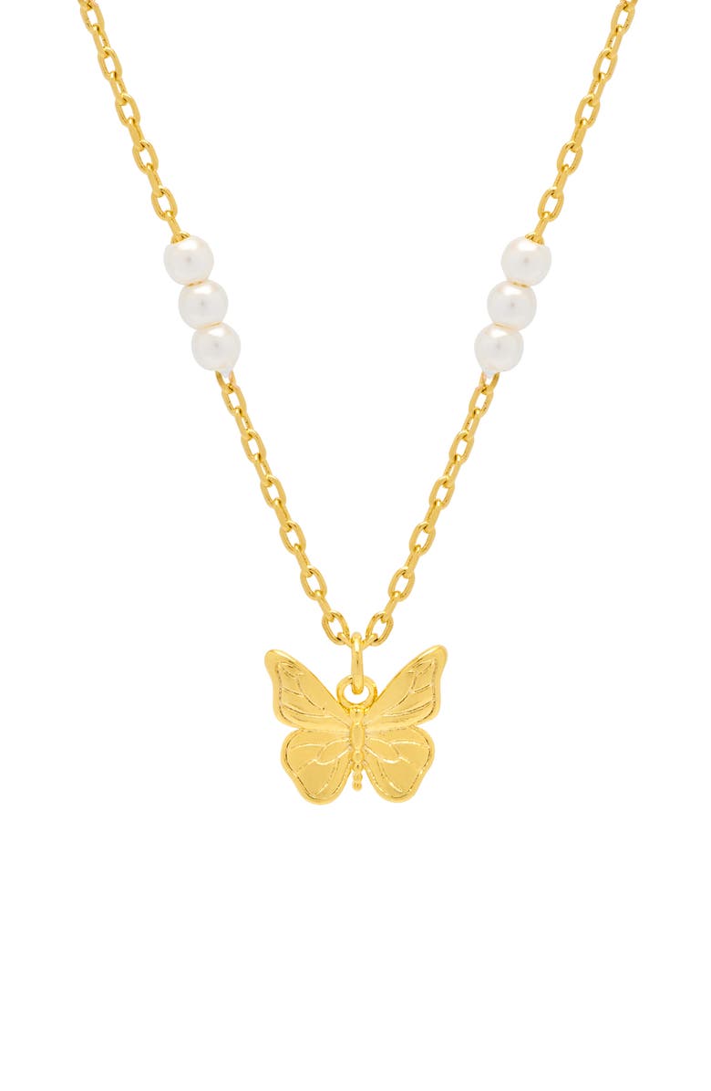 Estella Bartlett Butterfly & Faux Pearl Necklace, Main, color, Gold