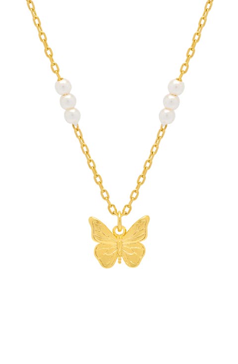 Butterfly & Faux Pearl Necklace