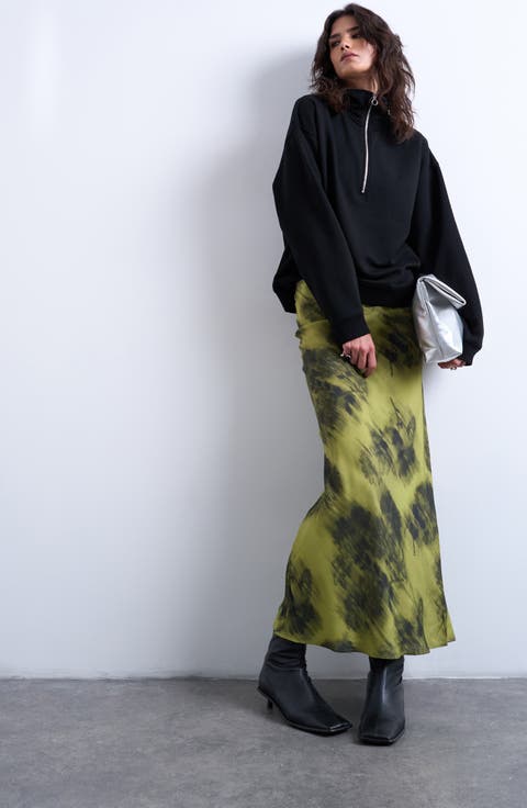 Bias Cut Satin Maxi Skirt