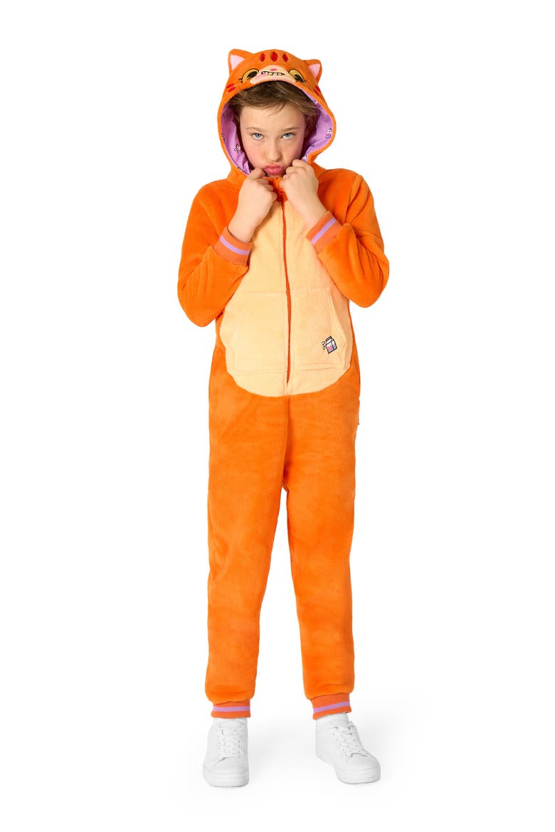 Kids' Orange Cat One Piece Hooded Jumpsuit, Main, color, ORANGE