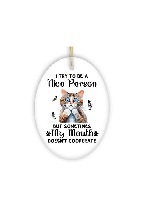 Nice Person Mouth Doesnt Cooperate Cat Ceramic Ornament