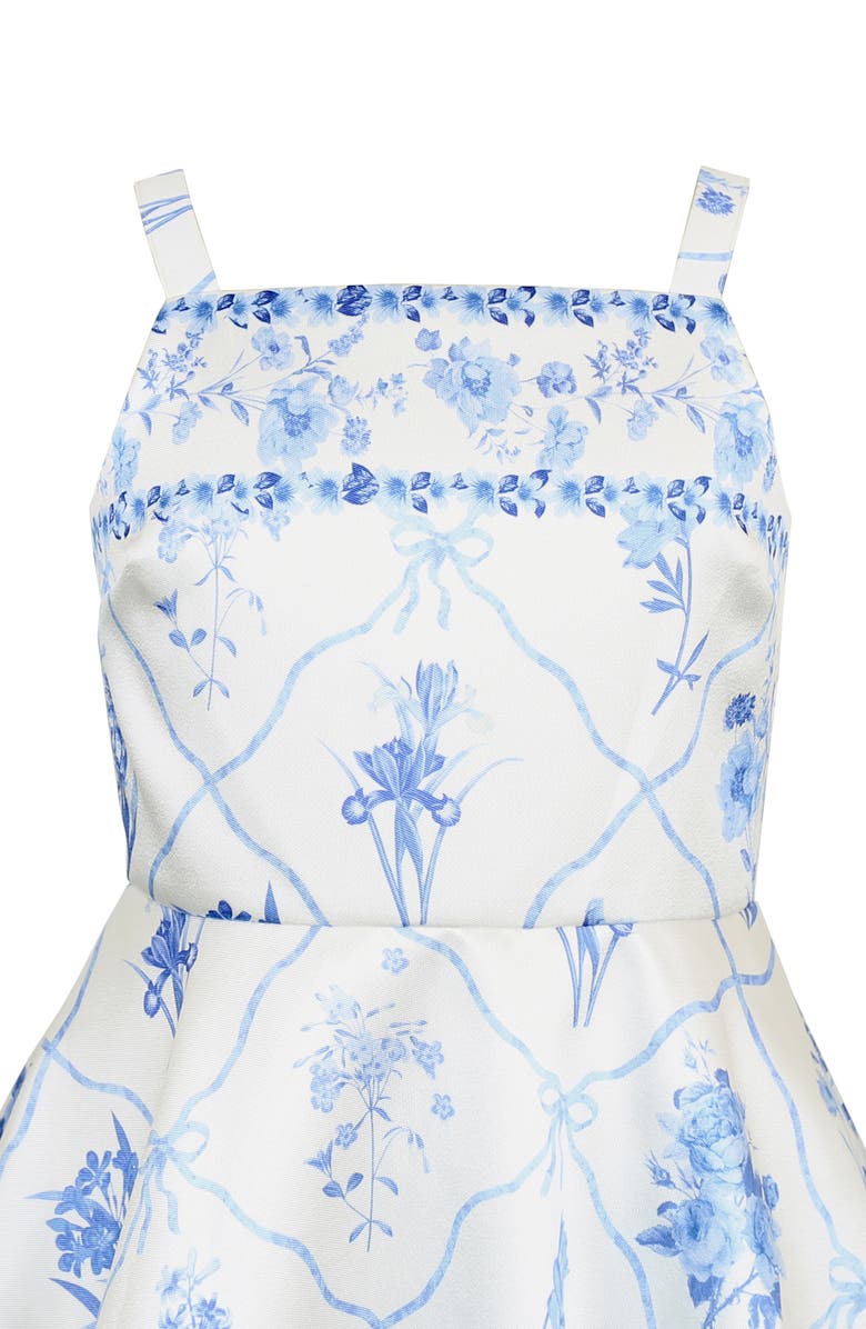 Zunie Kids' Border Print Mikado Fit & Flare Party Dress, Alternate, color, Ivory/ Blue