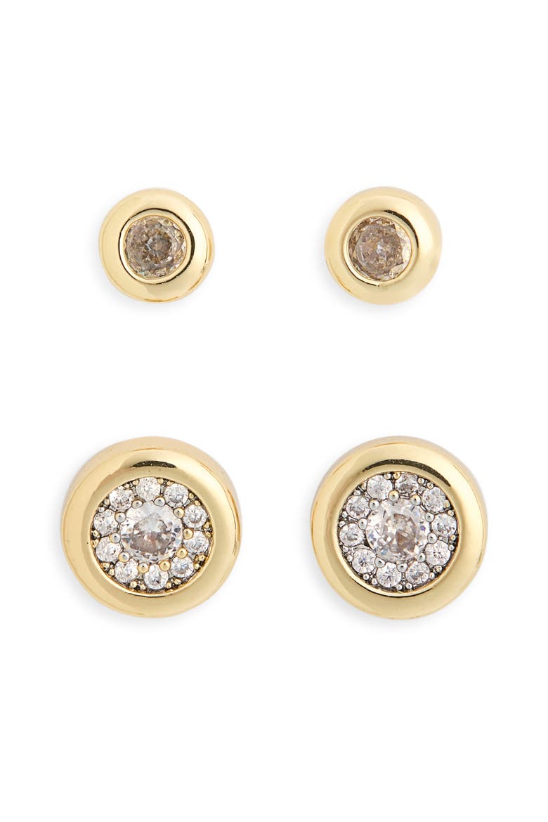 2-Piece Bezel CZ Stud Earrings Set, Main, color, CLEAR- GOLD