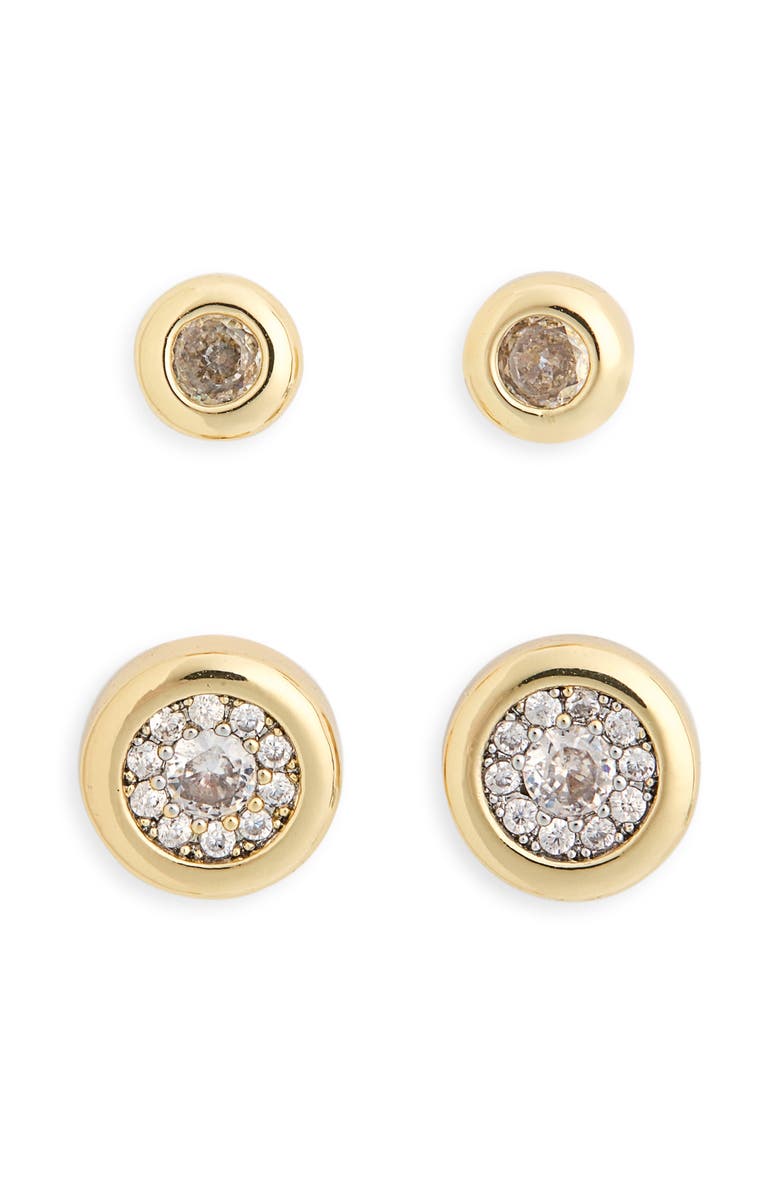 NORDSTROM RACK 2-Piece Bezel CZ Stud Earrings Set, Main, color, Clear- Gold