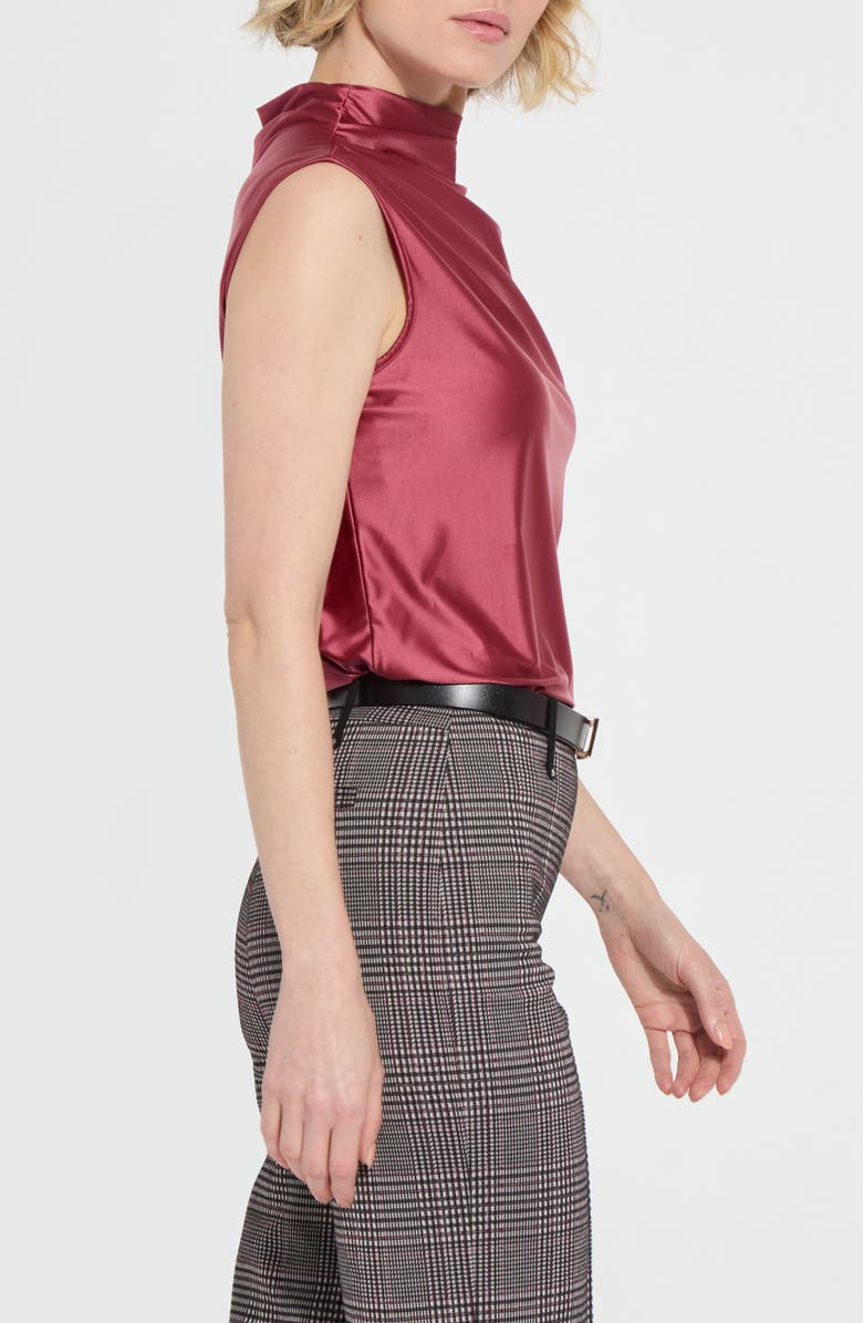 Lysse Irina Satin Mock Neck Top, Alternate, color, Peony