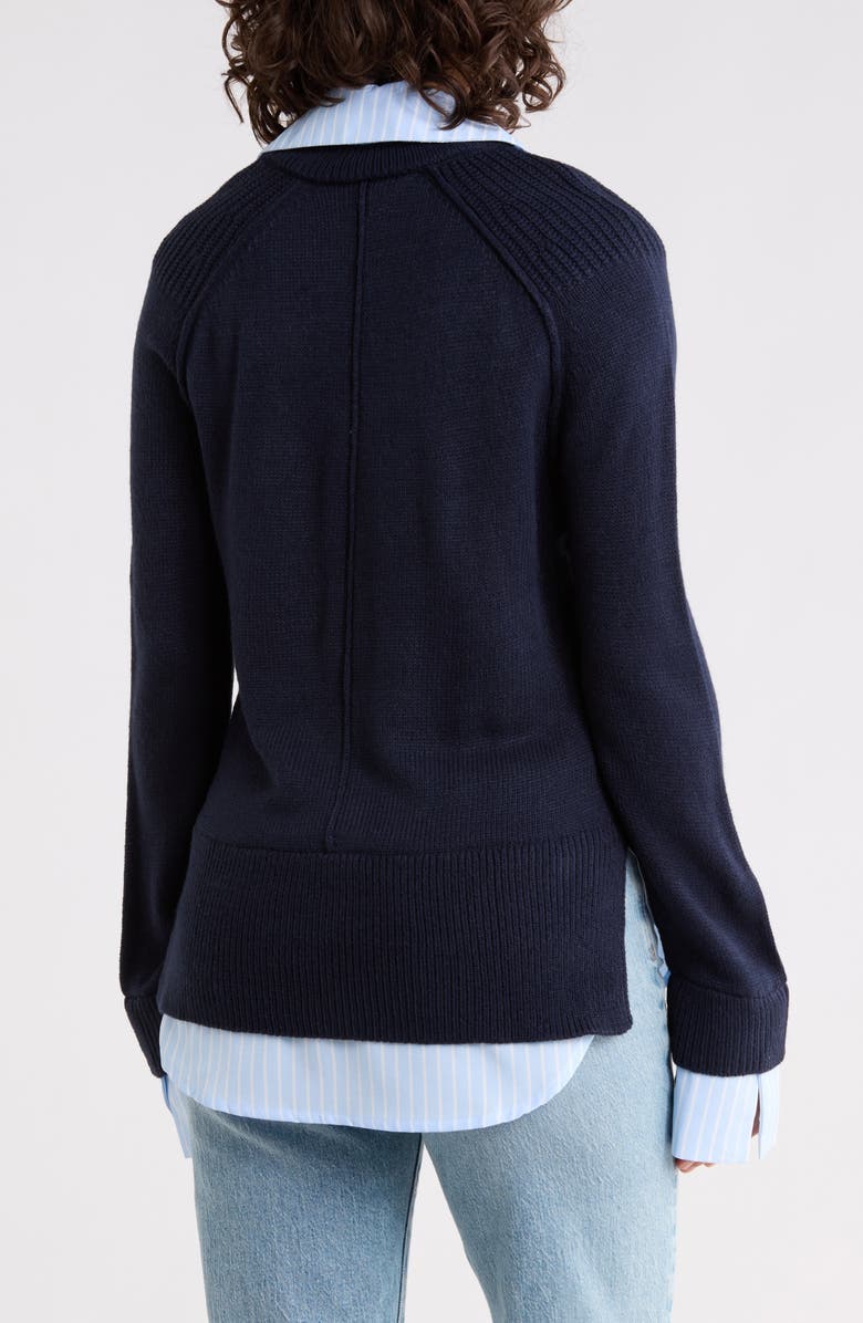 French Connection Babysoft Mixed Media Twofer Sweater, Alternate, color, Navy Blue/ White