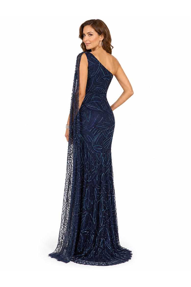 Beaded Faux-Wrap V-Neck Bridal Gown, Alternate, color, Navy