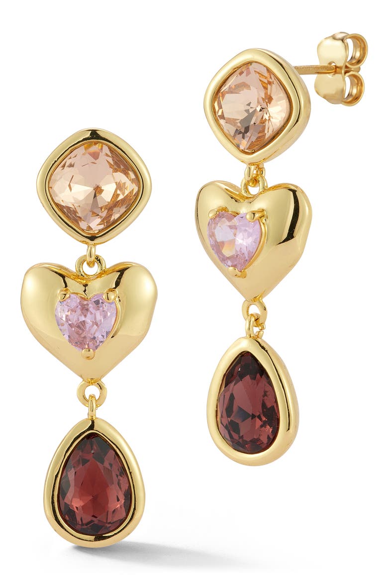 Heart Drop Earrings, Main, color, GOLD