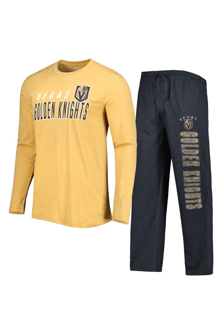 Men's Concepts Sport Black/Gold Vegas Golden Knights Meter Long Sleeve T-Shirt & Pants Sleep Set, Alternate, color, Black