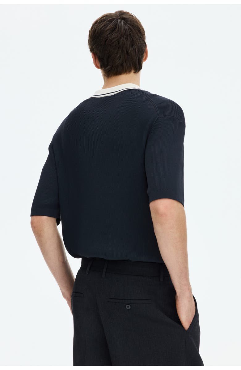 H&M Regular Fit Rib-knit Shirt, Alternate, color, Navy Blue/Color Block