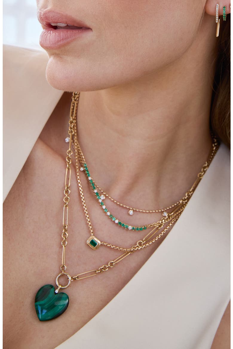 Emerald & Diamond Tennis Necklace, Alternate, color, 14K YELLOW GOLD