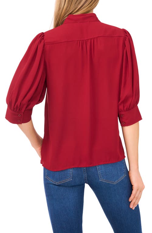Cece Puff Sleeve Button-up Shirt In Burgundy