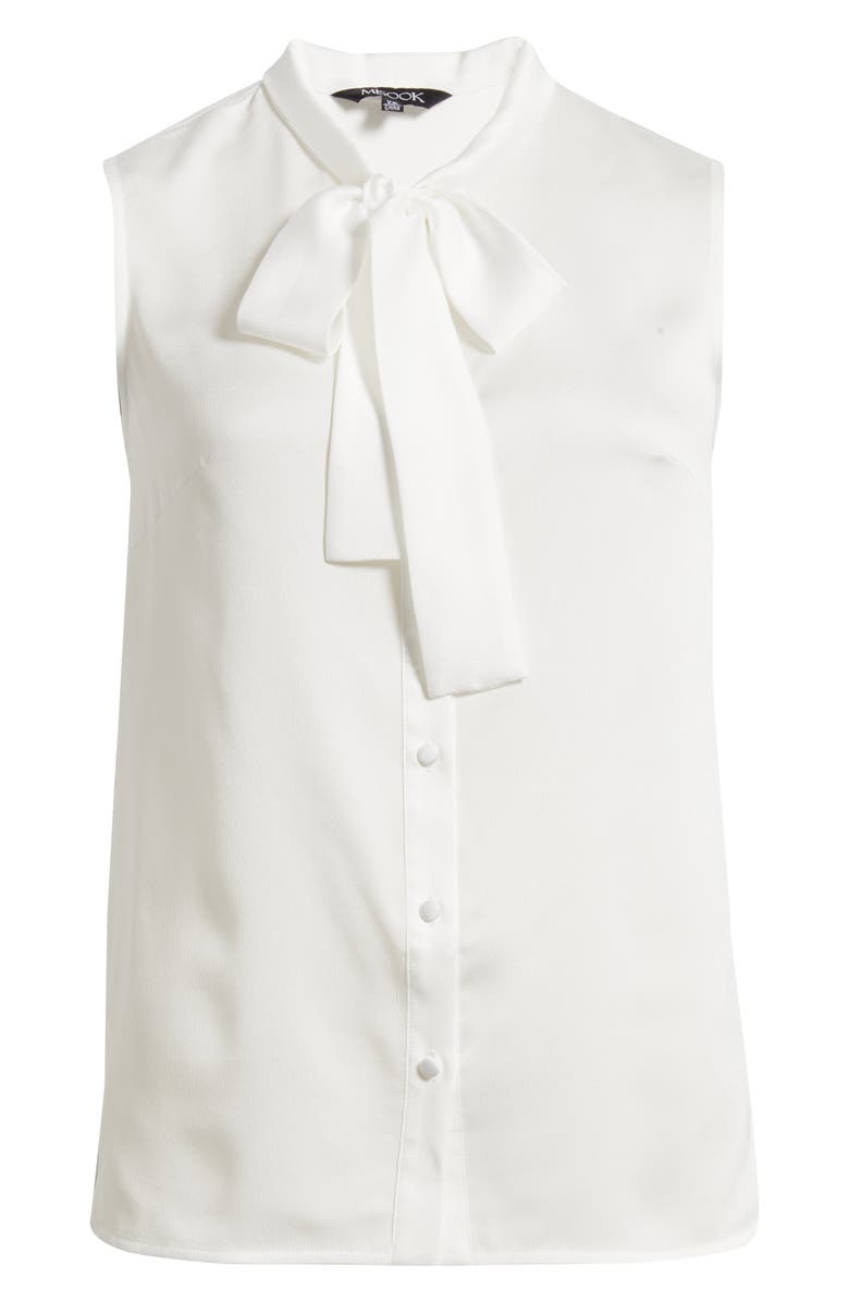 Misook Pussybow Sleeveless Button-Up Shirt, Alternate, color, White
