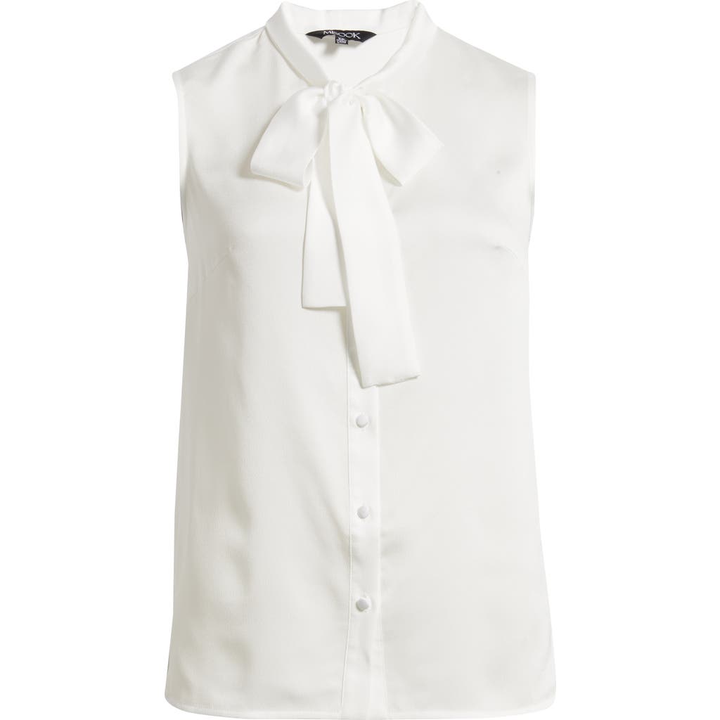 Misook Pussybow Sleeveless Button-up Shirt In White