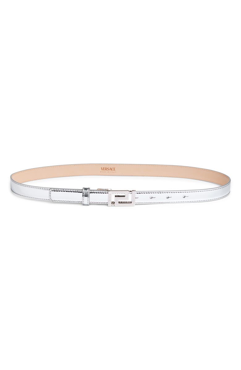 Versace Greca Buckle Leather Belt, Main, color, Silver-Palladium