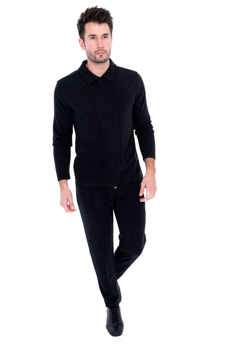 Men's Long Sleeve Zip Neck Knit Top, Alternate, color, Black