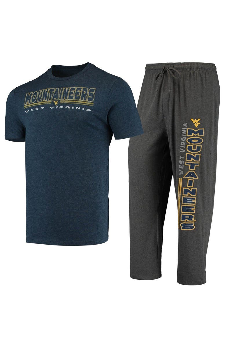 CONCEPTS SPORT Men's Concepts Sport Heathered Charcoal/Navy West Virginia Mountaineers Meter T-Shirt & Pants Sleep Set, Main, color, 
