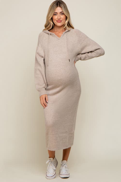 Pinkblush Hooded Sweater Midi Dress In Neutral