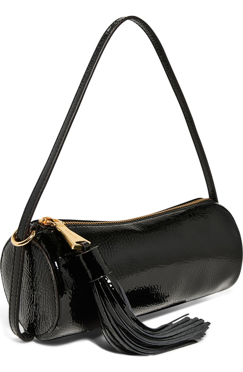 AIMEE Barrel Leather Shoulder Bag, Alternate, color, Black Crinkle Patent