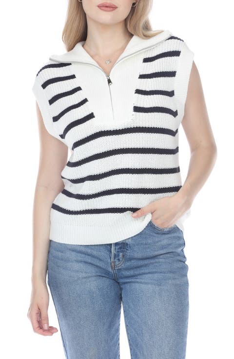 Quarter Zip Striped Knit Vest