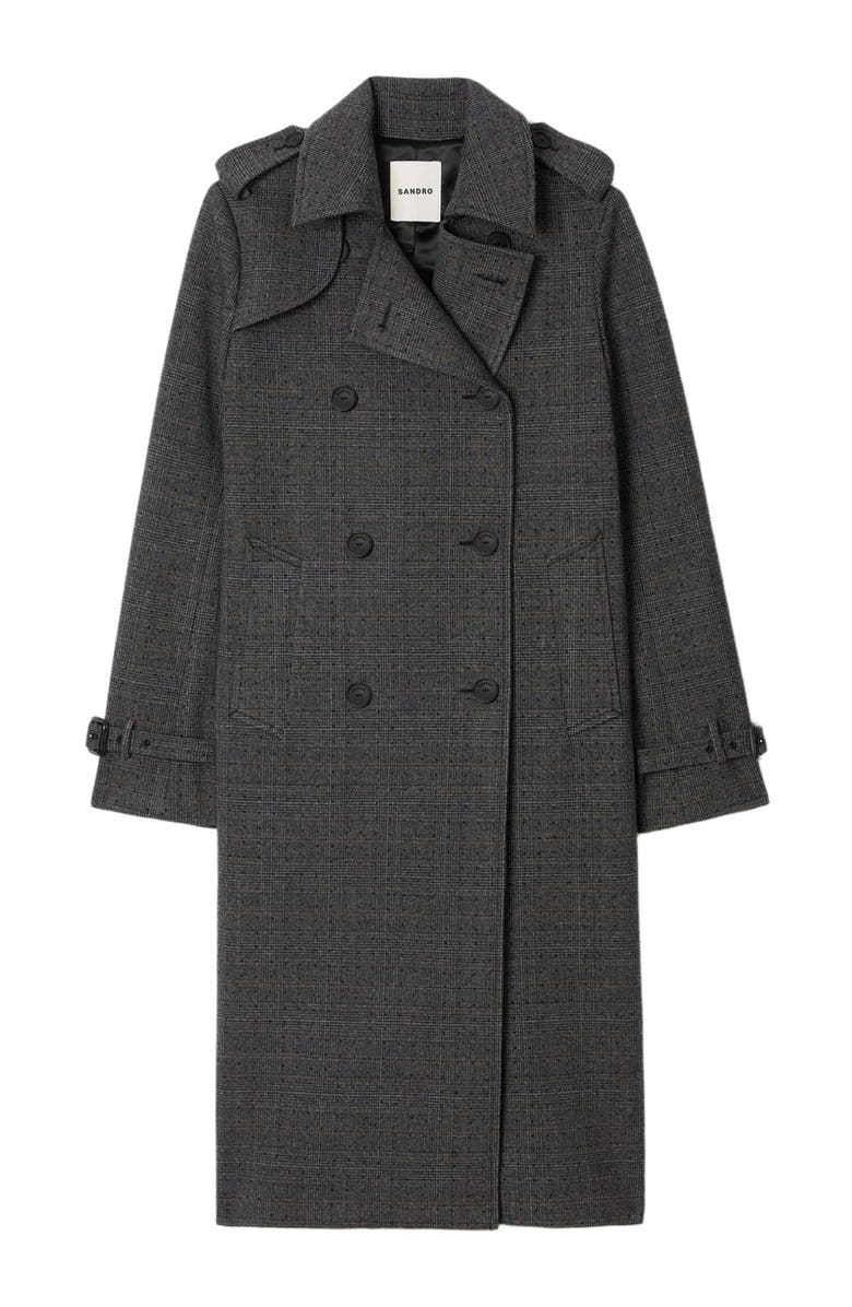 SANDRO Rhinestone trench coat, Alternate, color, Grey / Brown