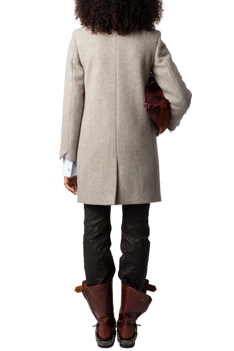 Marco Chevron Wool Blend Coat, Alternate, color, LATTE