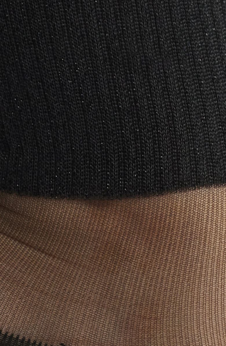 HIGH HEEL JUNGLE Metallic Sheer Panel Stretch Cotton Blend Quarter Socks, Alternate, color, Black