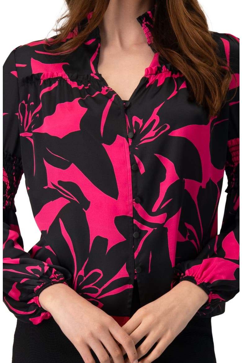 Long Sleeve Smocked Blouse with High Neck, Alternate, color, Fuchsia