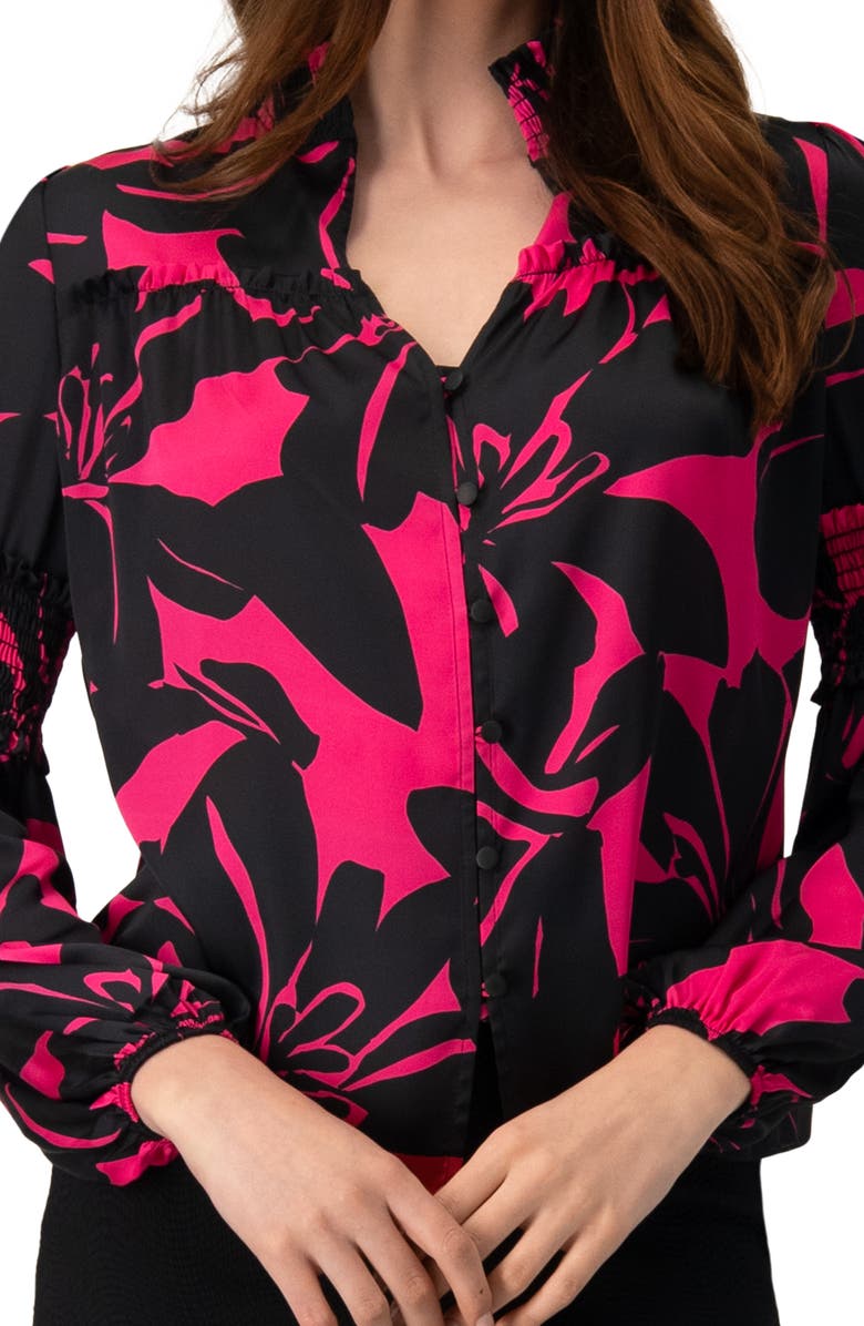 IVONNE Long Sleeve Smocked Blouse with High Neck, Alternate, color, Fuchsia