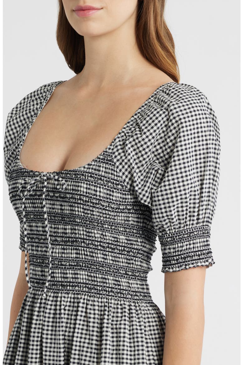 The Madeline Smocked Puff Sleeve Maxi Dress, Alternate, color, BLACK/ SAND GINGHAM