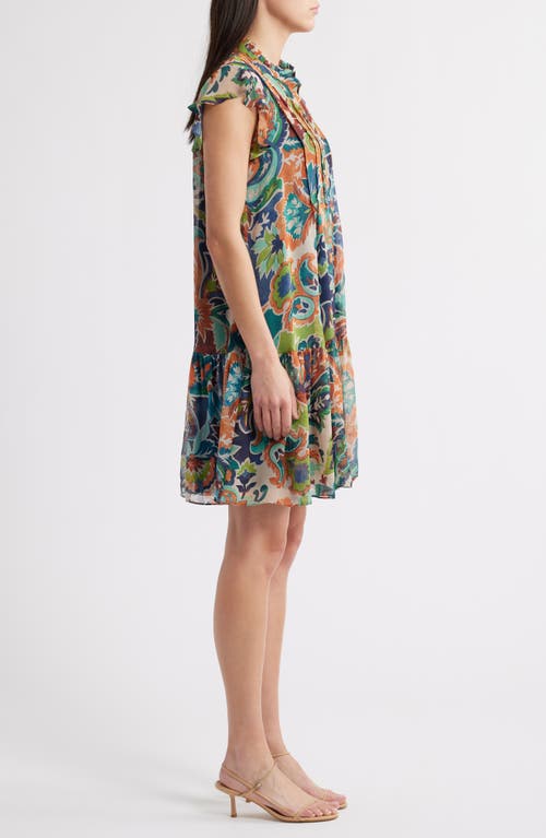 Julia Jordan Ruffle Pintuck Shift Dress In Orange Multi
